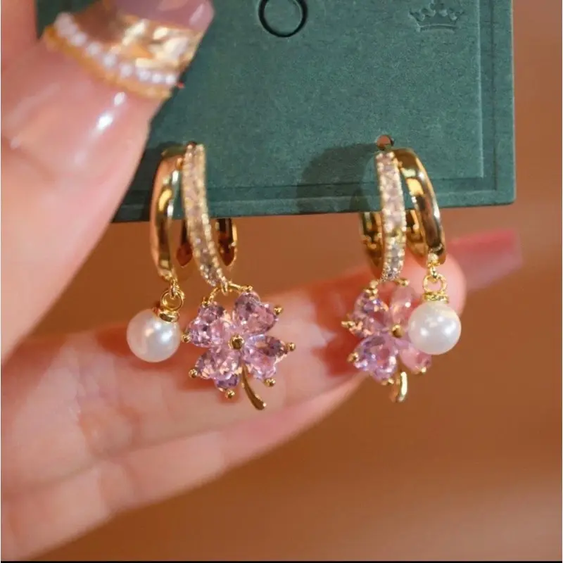 (Bebas beli 2 dapat bonus) A92 Anting bunga ungu titanium original