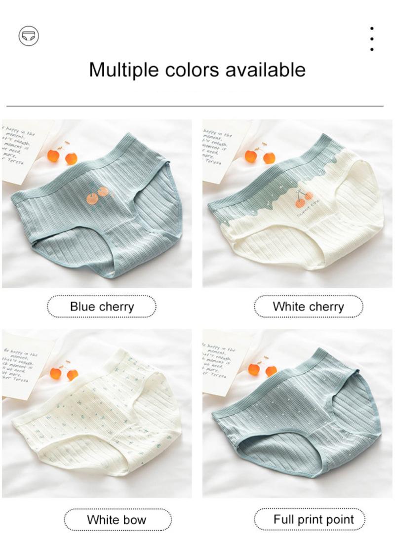 Product Introduction of 3PCS Female Underwear For Women Comfortable Women's Panties Mid-rise Soft Breathable Cute Cartoon Cherry Girl Briefs Intimates Cotton Womenswear 30