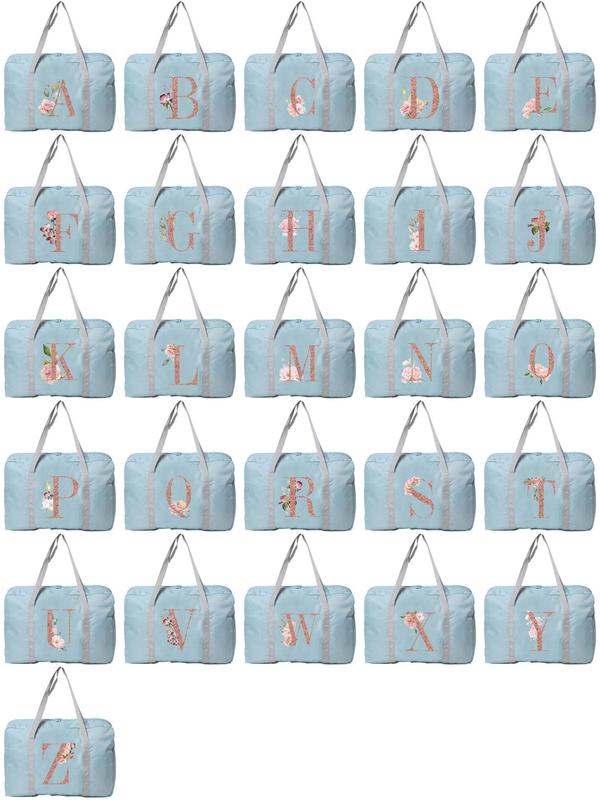 Letter & Floral Pattern Travel Bag, Large Capacity Organizer, Foldable Luggage, Tote Bag, Clothing Storage Duffel Bag, Travel Accessories 7