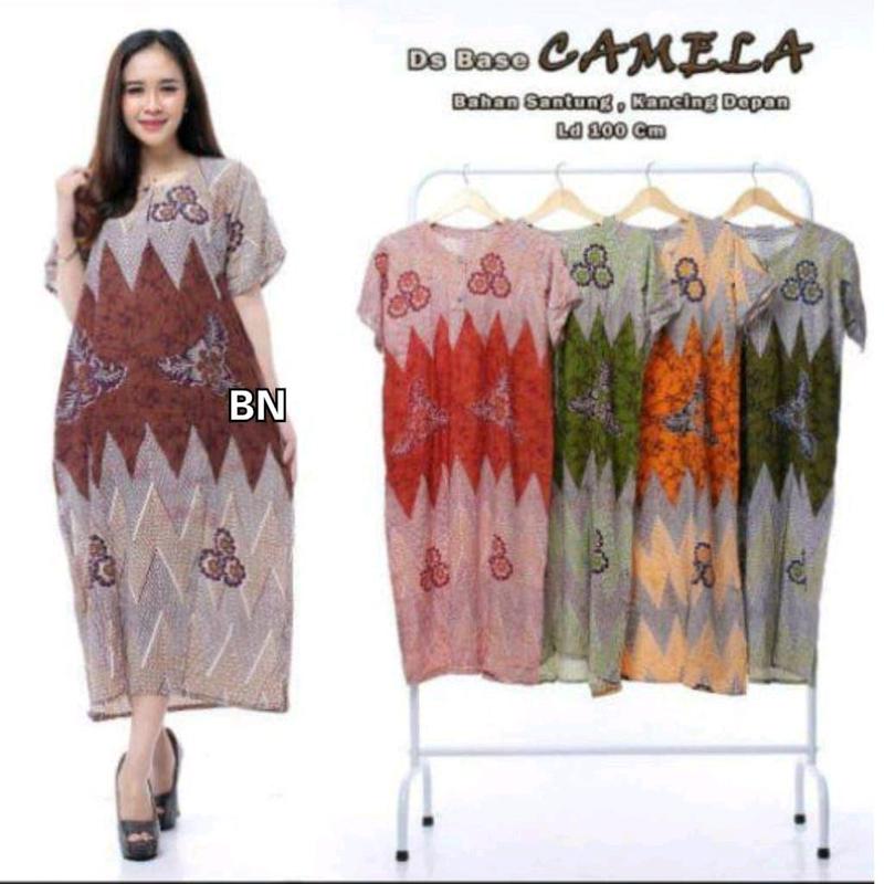 Daster Batik Print Base Lengan Pendek Motif Abstrak Random Busui Kancing Bumil  Wanita  Rayon Hamil Ibu 6