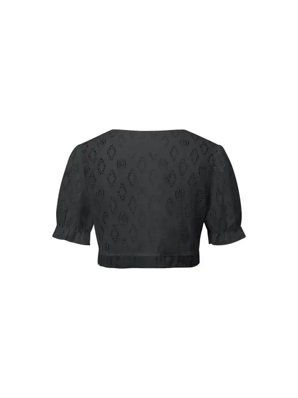 Women's Plain Hollow Out Ruffle Trim Crop Jacket, Casual Open Front Puff Sleeve Outerwear, Women's Summer Clothing for Daily Wear 4