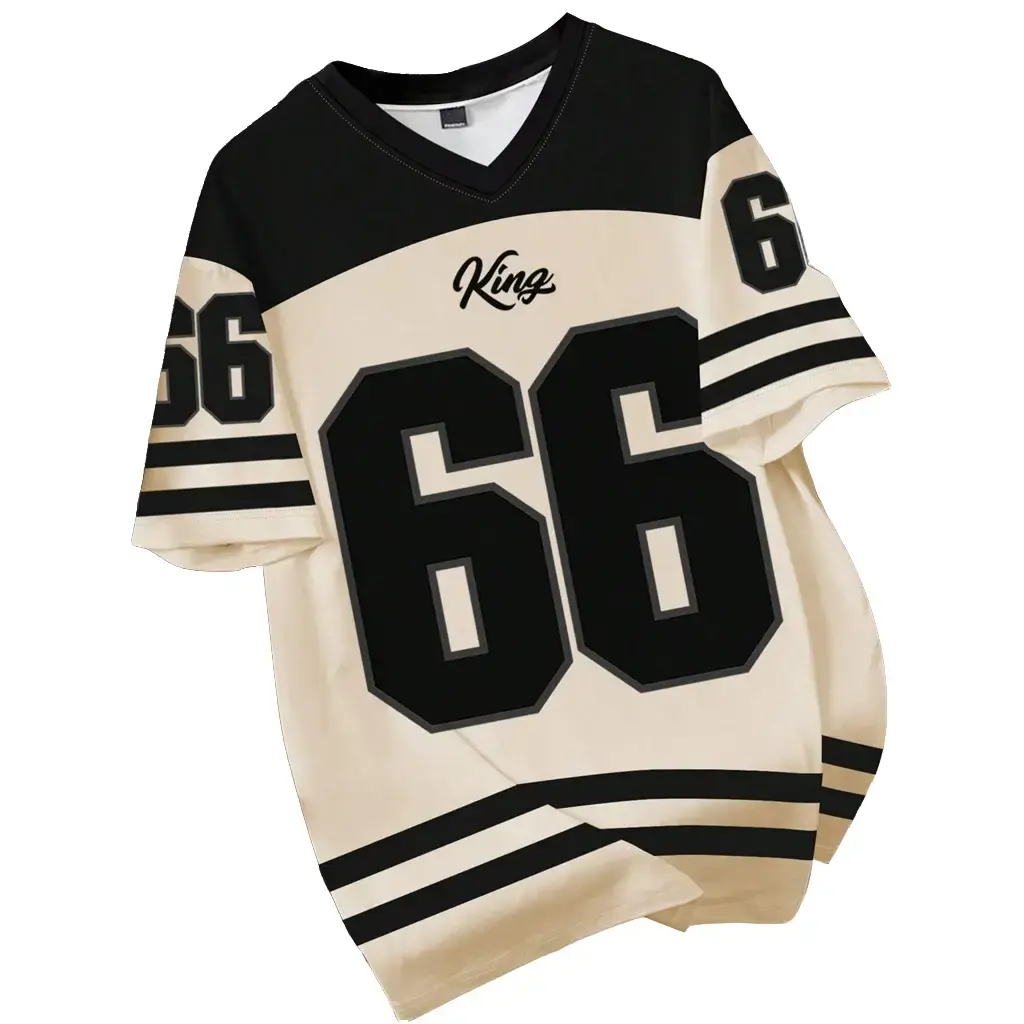 Street style Jersey Unisex Short Sleeve V-Neck Number Print T-Shirt Plus Size 2