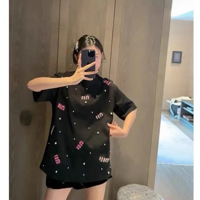 ￼Áo Thun Đính  Ngọc Đá  ,Chất Cotton Co Giãn, Thoáng Mát Nữ Women Top 5