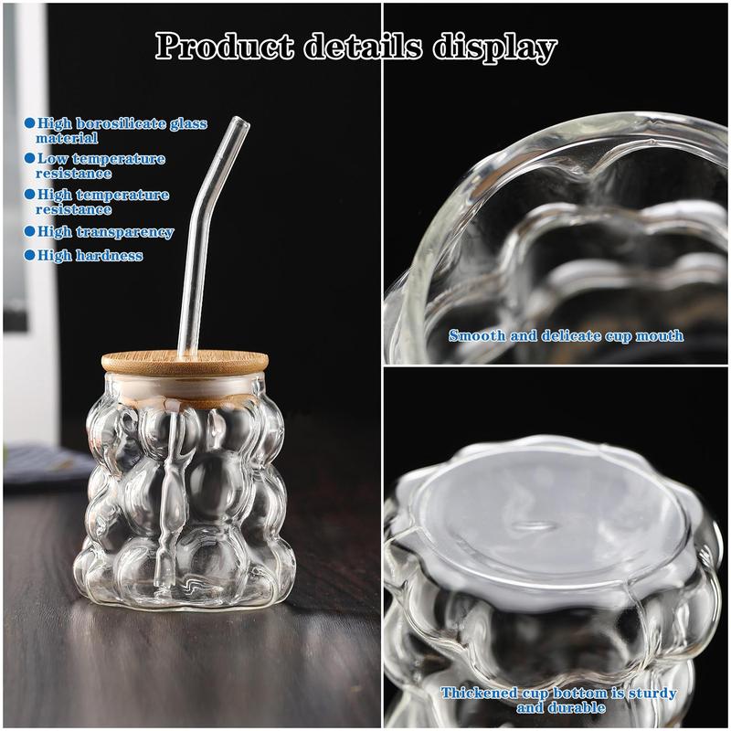 Product Introduction of Creative Grape Shaped Drinking Glasses, 2 Counts Glass Cup with Bamboo Lid & Glass Straw, Reusable Drinking Cup for Home Office, Drinkware, Kitchenware 7