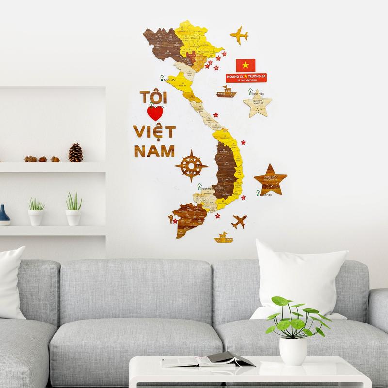 Bản đồ gỗ Chi tiết các tỉnh thành Việt Nam [Size 1m] lắp ghép dán tường, decor trang trí, treo phòng khách, phòng làm việc, bàn học, công ty, trường học từ nhà Bách Mộc Đồng Decal bọc Xốp