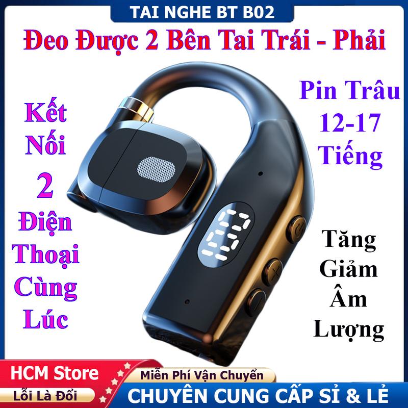 Tai Nghe Bluetooth 5.5 B02 Đeo được 2 Bên, Pin Dùng 20H, Gọi Thoại Rõ, Chống Nước Tốt, Kết Nối 2 Điện Thoại