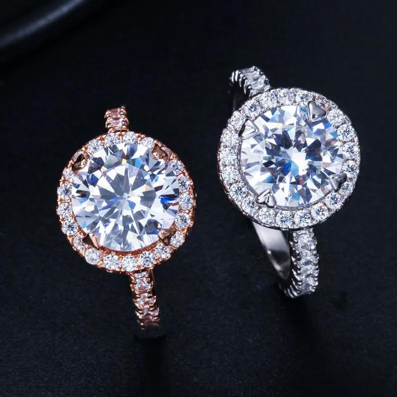 Product Introduction of SEQUITO Luxury 18K White Rose Gold Filled Wedding Band Micro CZ Pave Classic 3CT Round Zirconia Diamond Big Engagement Ring For Women SR043 17