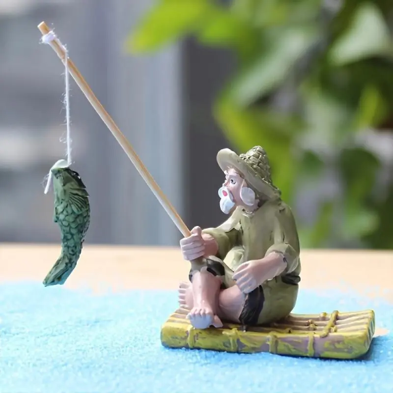 Fishing Themed Resin Figurine, Fantasy Fisherman Statue, Durable Non-electric Fisherman-Sculpture for Outdoor Pool & Bonsai Decor, Ornaments 2