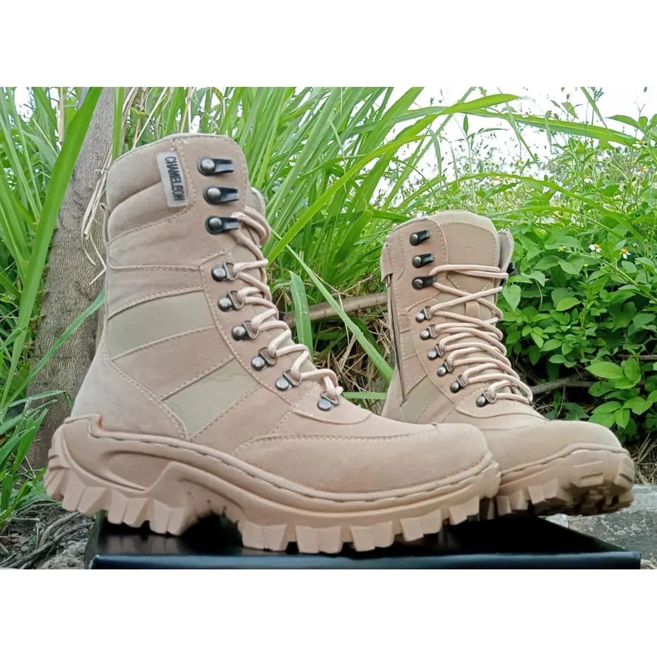 Sepatu Safety Bots Pdl 511 cream Gurun Polpp TNI POLRI 8 inci Boots Karet