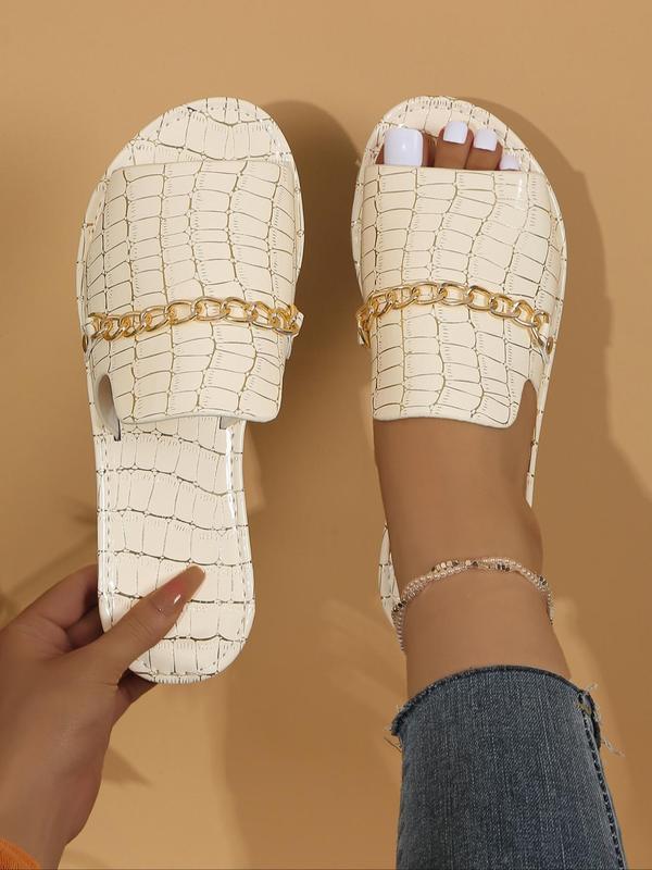 Women's Fashionable Chain Decorated Slides, Casual Comfortable Flat Sandals for Summer, Lightweight Breathable Shoes for Beach Vacation, Footwear 4