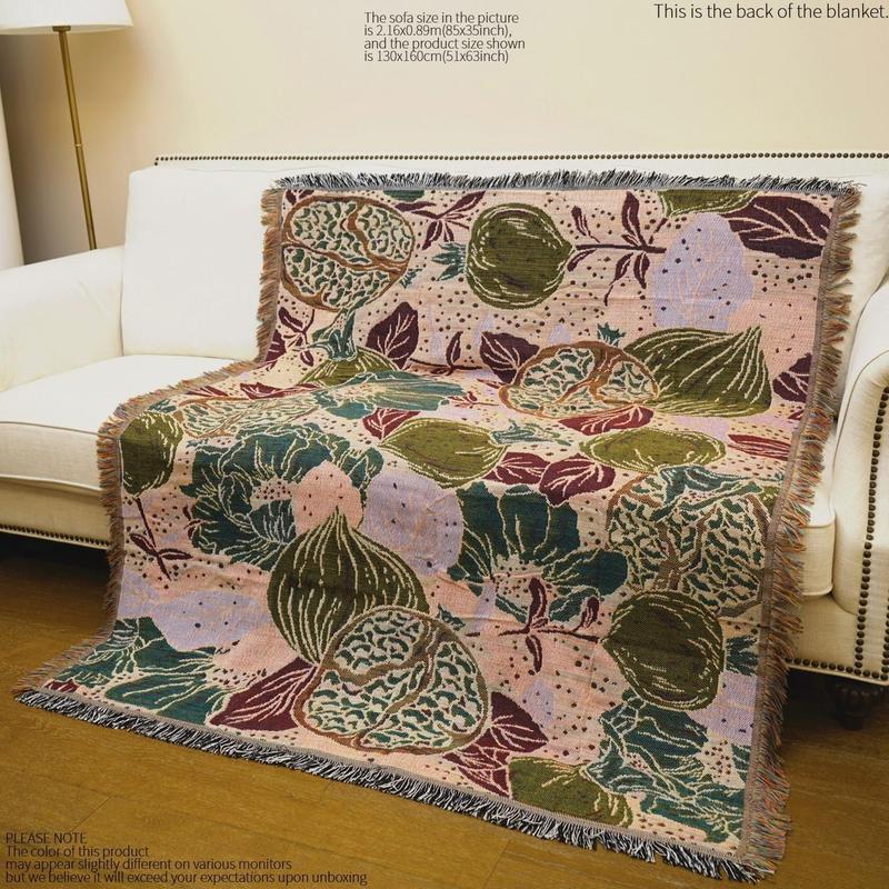 Floral Pattern Tassel Throw Blanket, 1 Count Boho Style Warm Nap Blanket, Soft Comfortable Throw Blanket for Home Sofa Bed, Bedroom Decor 2