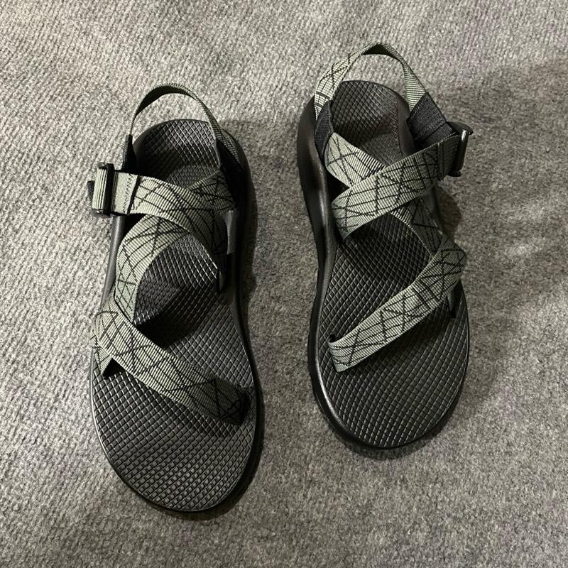 Sandal Chaco đế thường dây xám chỉ đen Mũi tròn Đế Bằng Nam