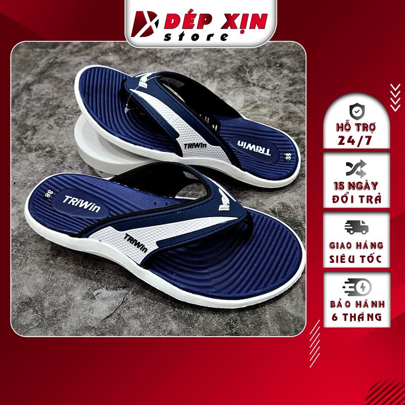 Dép Kẹp Cao Cấp TRIWIN Quai Nhựa Đế Cao Su Chống Trơn (Xanh) DéP Đế Bằng Đồng Hoa Quai Hậu GiàY xỏ depkep nam đẹp ngón dibien