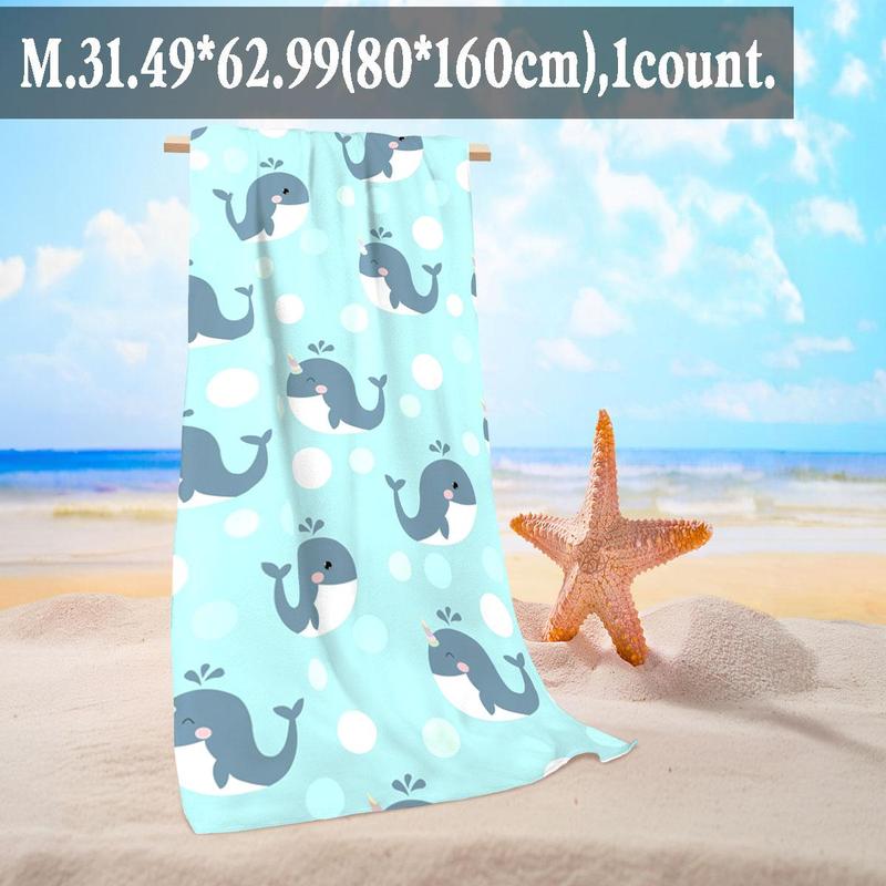 Product Introduction of Whale Pattern Beach Towel, 1 Count Soft Absorbent Towel, Large Size Towel for Beach, Travel, Camping, Hiking, Swimming, Beach Towel for Women & Men 5