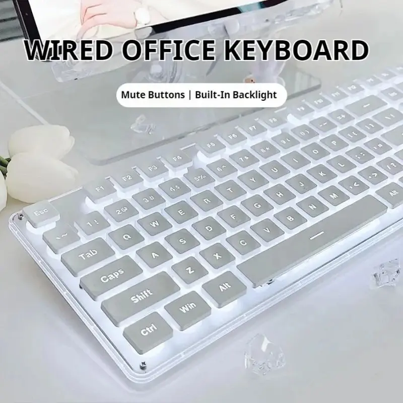 EWEADN GX710S Office Keyboard silent | All-Metal Panel 104 Keys |  Wired with Water Drop Keycaps |  for Game and Office