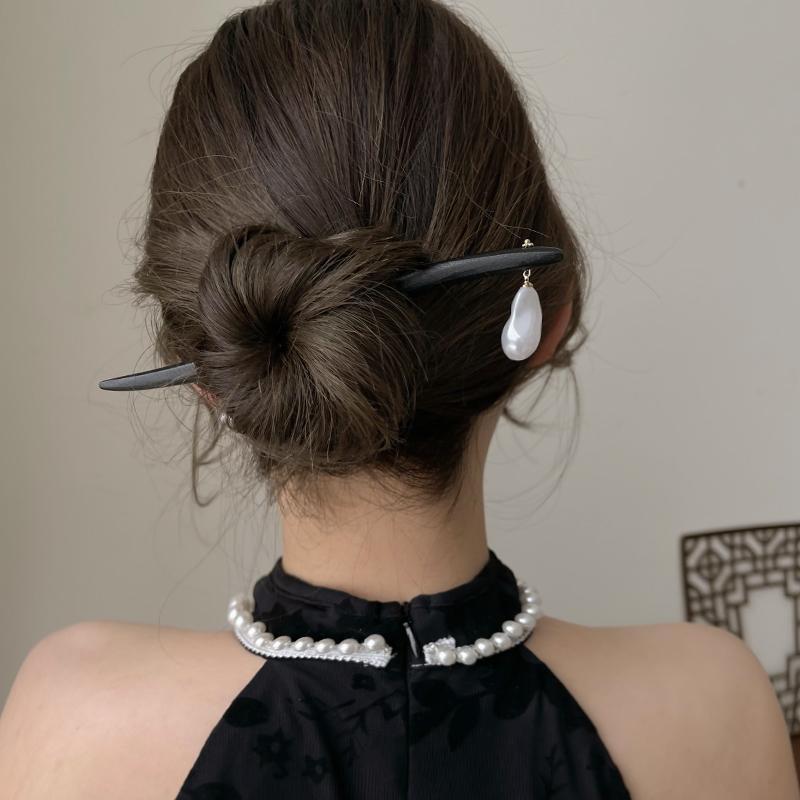 Product Introduction of Pearl Drop-Shaped Wooden Hair Clasp Simple Environmental Protection Plate Hairpin Chinese Style Elegant Hair Accessories 4