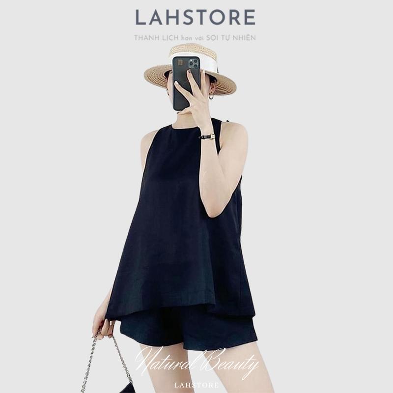 Áo sát nách nữ dáng yếm vải linen tưng Hàn LAHSTORE lưng xẻ sâu, cúc bọc (Trắng) Top 4