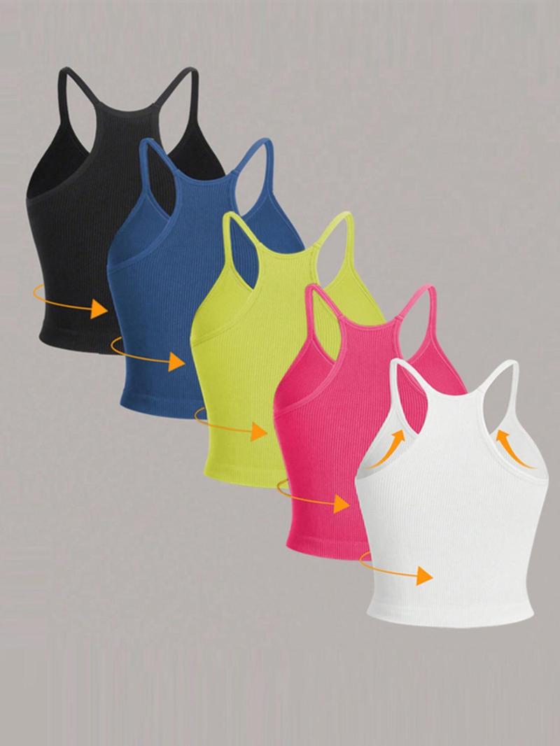 Product Introduction of Women's Plain Round Neck Crop Sports Tennis Vest, Sporty  Comfortable  Breathable Sleeveless Ribbed Crop Cami Top for Gym Workout, Running Vest, Women's Tops, Summer Outfits 2024, Running Vest, Ladies Pickleball Sportswear for Summer, Summer Gym Clothing 1