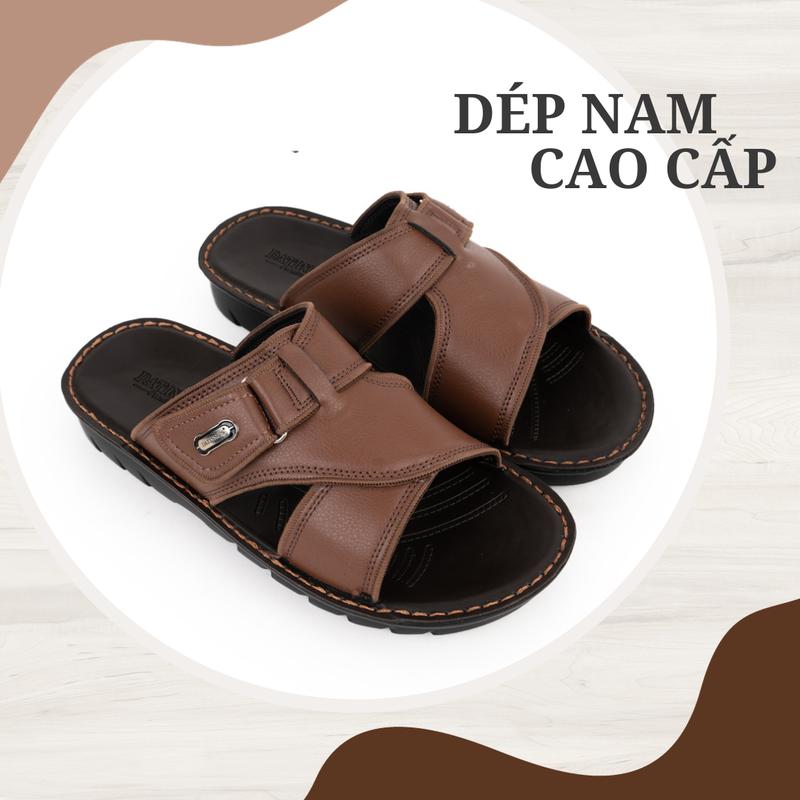 Dép Nam Quai Ngang Thời Trang Cao Cấp Da Tổng Hợp - Đế Bằng Cao Su PU (Đen, Nâu, Bò) - Hàng Chính Hãng DTD08 DéP Sandal Jean