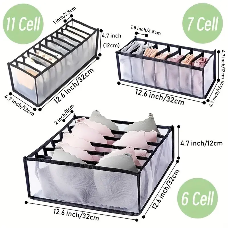 Foldable Mesh Drawer Storage Box, 5 Counts/set Underwear & Socks & Ties Storage Box, Breathable Storage Box for Home Bedroom Wardrobe, Bra 1