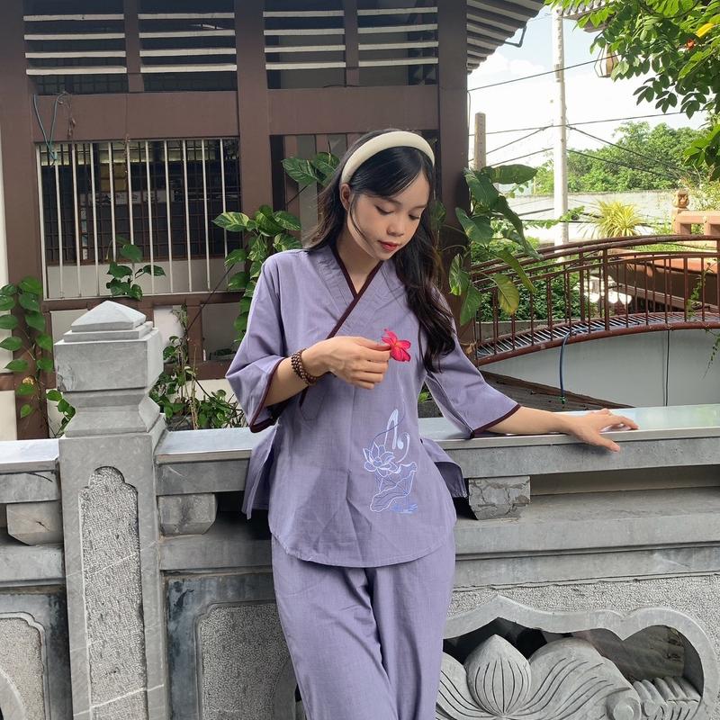 Set đồ thời trang nữ đi chùa chéo thêu an Áo 1