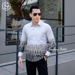 Kemeja Batik Piramid Putih Hitam slimfit lapis furring erro katun modern premium Pria Panjang Baju Casual Distro Dewasa Formal Motif Simple Baju Kondangan Lebaran Cowok