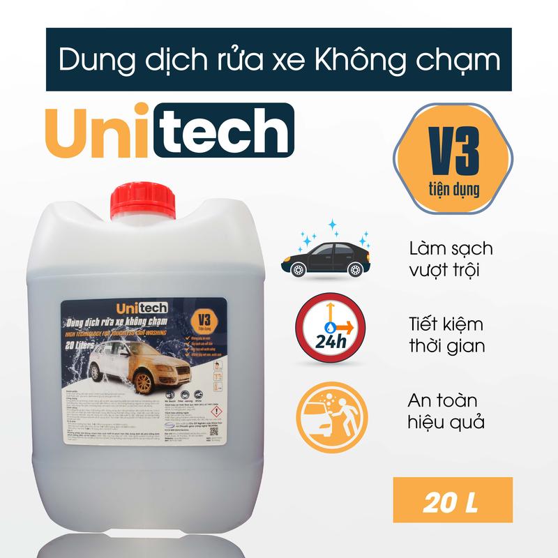 Nước Rửa Xe Không Chạm UNITECH V3 (20 lít) - Dung dịch rửa xe không chạm cho ô tô, xe máy, bọt tuyết không chạm đậm đặc, siêu mạnh unitech v3 không chạm dung  dịch tẩy dầu mỡ xúc