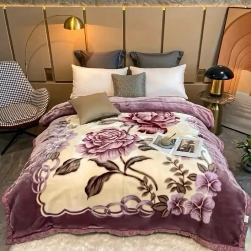 Mền nhung 2 lớp cân nặng 1.7kg 1m6_2m( hợp với thời tiết ở miền Nam)  ̂́ 〈 <〈diamond blanket-light gray vương miệng tím mềm mại chăn  nhung lông vắt  đ̃ làm mát he hoa octopus phao 0