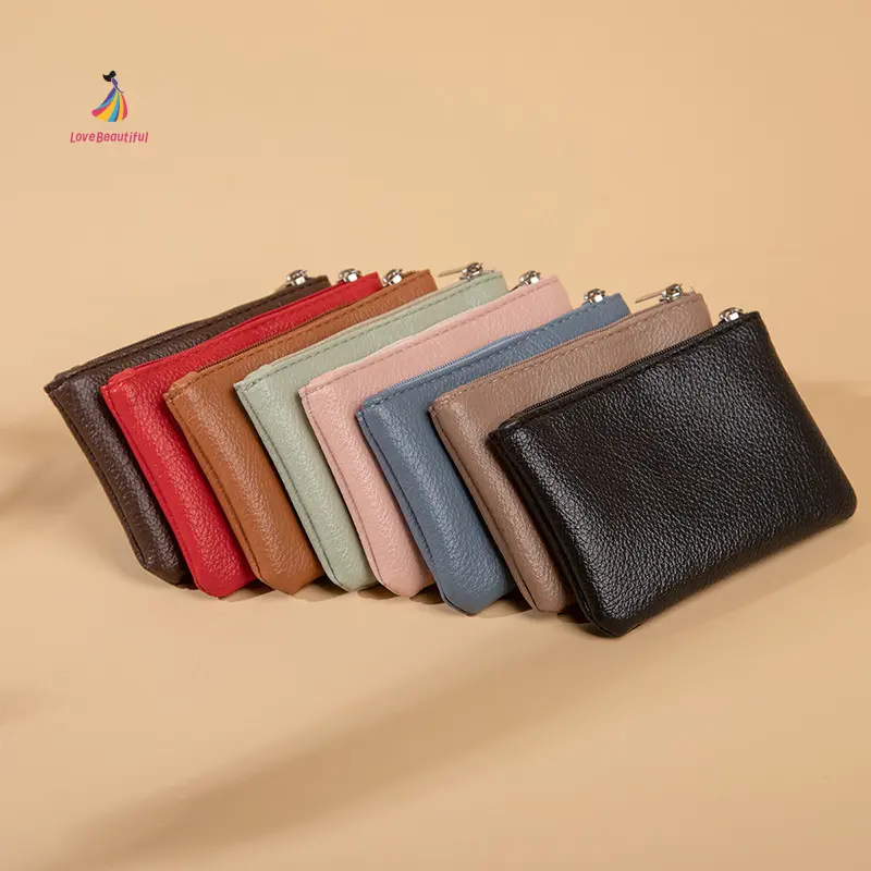 Bags [Unisex] New Lychee Pattern Zipper Coin Purse Ultra-Thin Short Card Coin Key Storage Bag