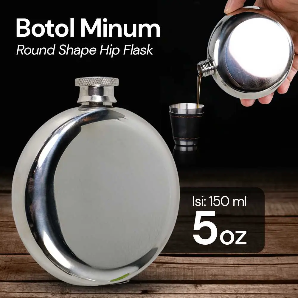 Botol Minum Hip Flask Round Shape Stainless Steel 5oz - B-5