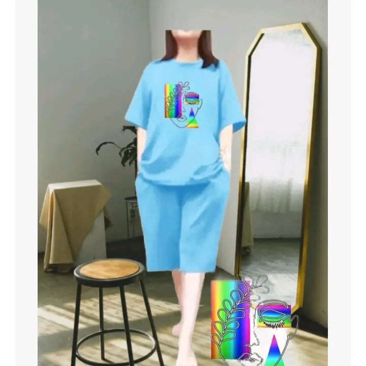 SETELAN CELANA KULOT BABYTERRY WANITA OVERSIZE Atasan Kaos Fit 1