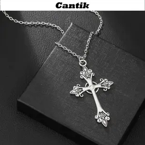[Cantik]Kalung panjang liontin salib gaya retro antik yang serbaguna untuk pria dan wanita B1065