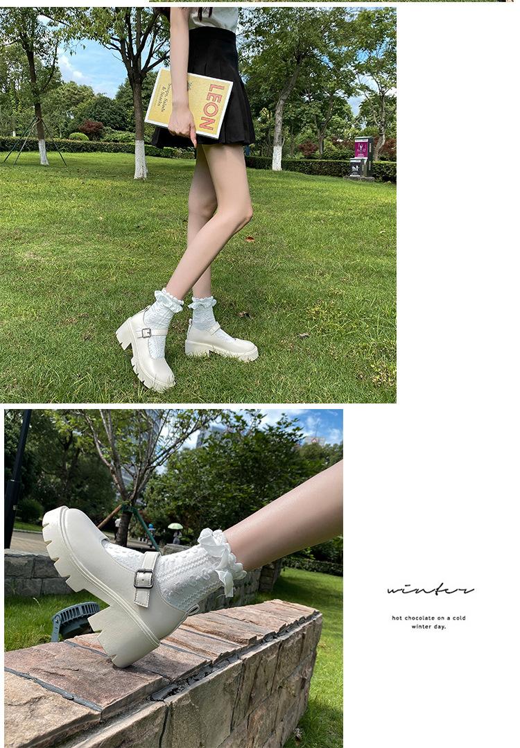 Product Introduction of Oversized women's shoes, sweet and cute, Mary Jane leather shoes, Japanese JK women's shoes, 7cm heel height, beige, bright black, matte black, size 34-43 2