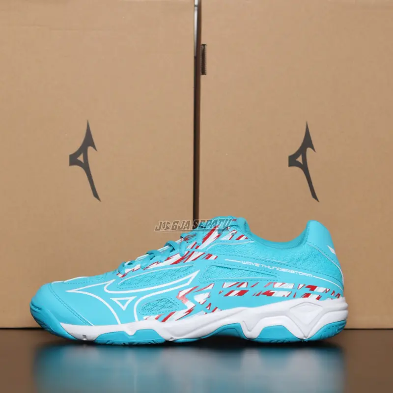 Mizuno Sepatu Voli Wave Thunderstorm - Scuba Blue/White/High Risk Red 0