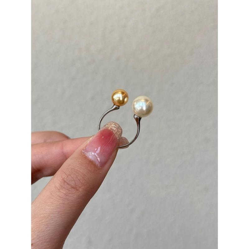 Nhẫn Ngọc Trai Tahiti, Tròn Hoàn Hảo, Màu Trắng Ấm Áp, Lớn Và Nhỏ, Bạc Sterling S925, Dành Cho Phụ Nữ, Thời Trang Và Thanh Lịch, Nhẫn Ngọc Trai Đôi Đơn Giản 5