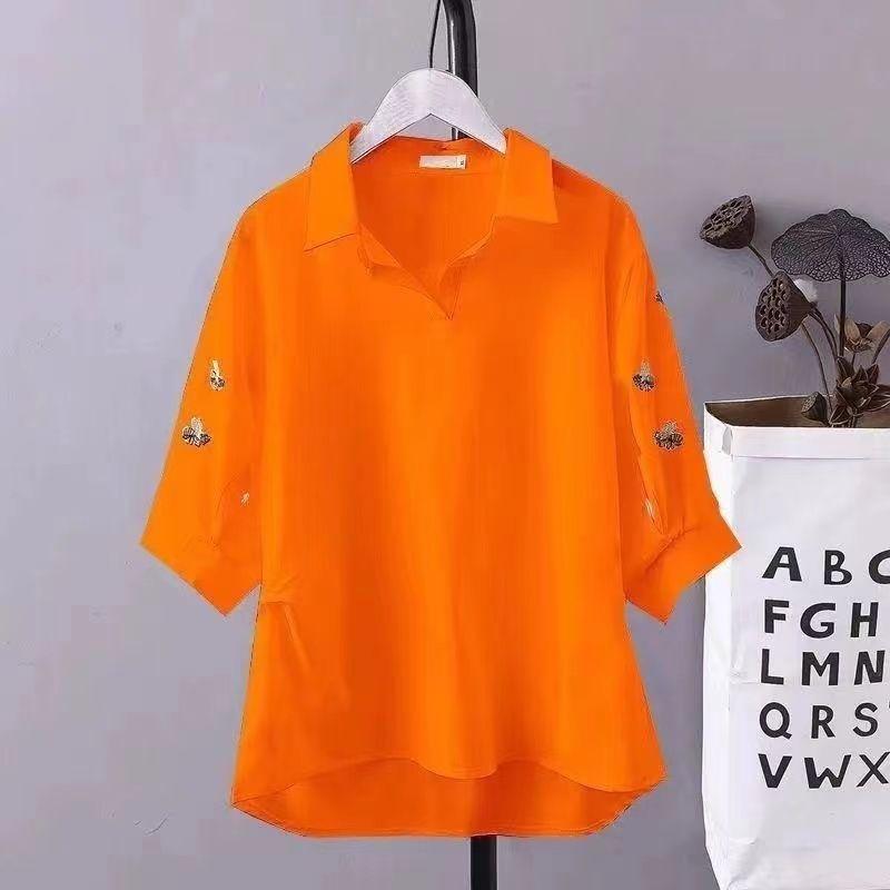 Áo Sơ Mi Voan ngắn Tay Áo, Phong Cách Phương Tây Của Phụ Nữ, Cổ Chữ V, Hàng Mới Về Mùa Hè 2024, Giấu Bụng, Dáng Rộng Vừa Vặn, Thêu, Áo Thời Trang 4