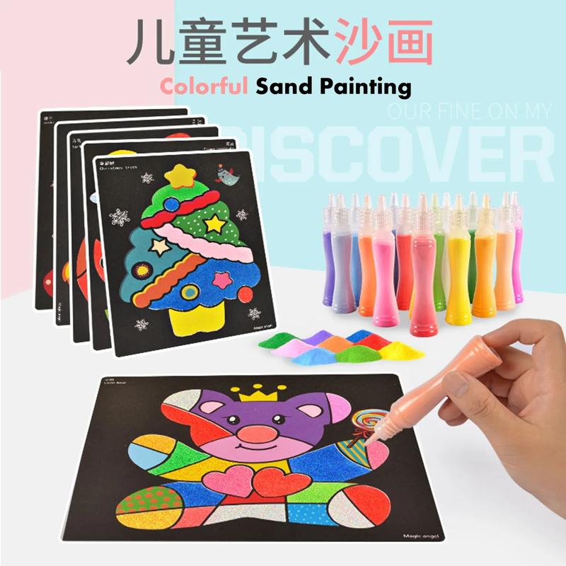 Product Introduction of TT27 Kids Colorful DIY Sand Painting Sand Art Cards Educational toys Art & Craft Creative toys for childrens boy & girls Children's the Color Sand Psinting 9