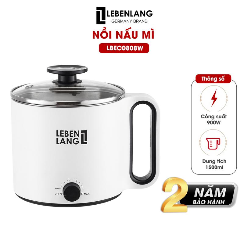  Nồi lẩu điện mini đa năng Lebenlang LBEC0808 công suất 900W 1500ml nồi nấu chỉ có chế độ tắt bật -  bảo hành 2 năm 