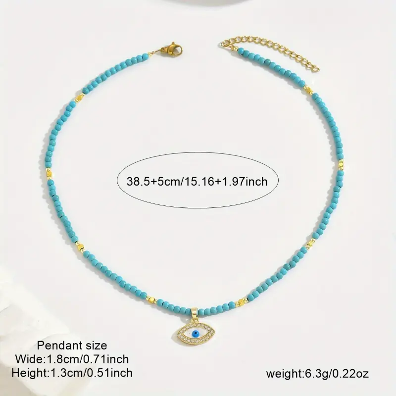 top-selling Vintage-Inspired Evil Eye Pendant Necklace with Rhinestone Inlay and Glass Beads, Clavicle Chain for Women - Ideal for Daily Wear and Gifting, Retro Style, Simple Style Style 3