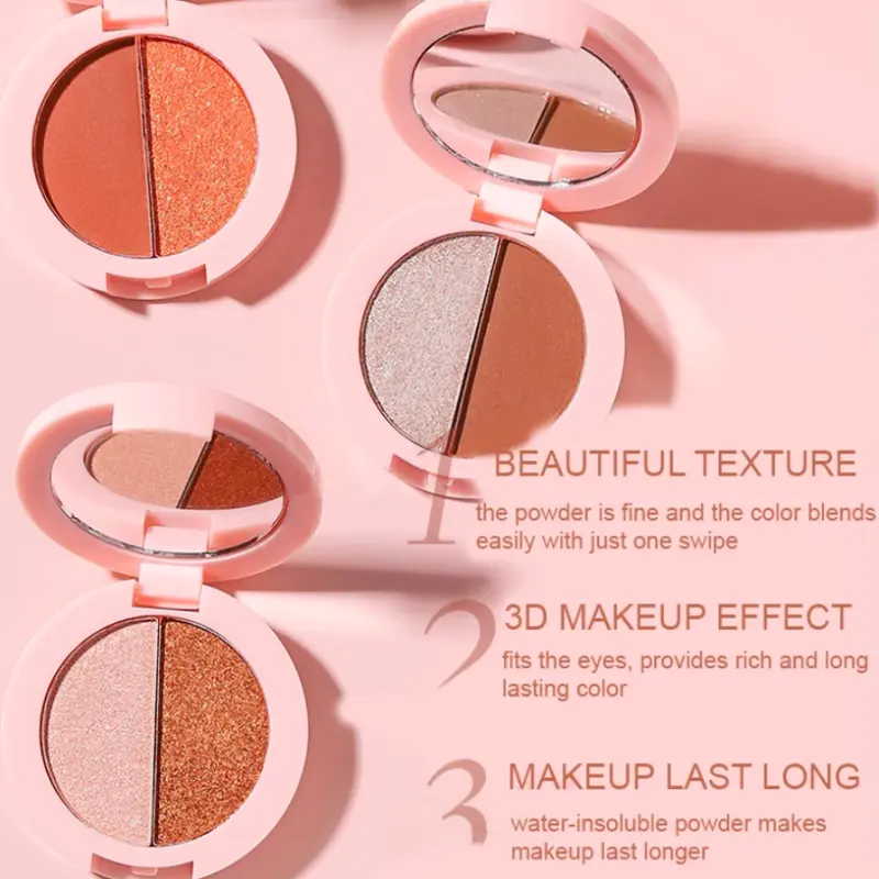 Perona mata Eyeshadow 2 warna kombinasi + Kuas Matte Glitter Highlighter Shimmer Blush Makeup 2