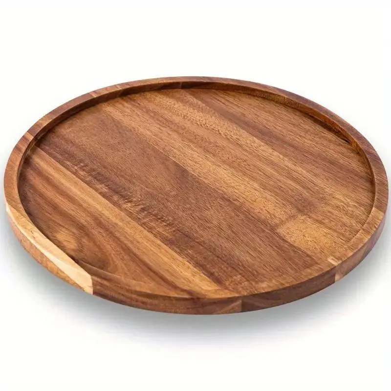 Round Wooden Tray, 1 Count Serving Tray, Fruit Tray, Snack Tray, Breakfast Tray, Table Decor, Home Decor, Kitchen Supplies, Coasters 5