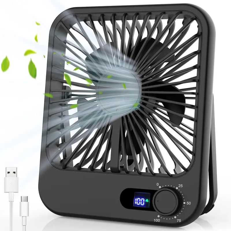 100-speed Smart Desk Fan with Digital LED Display, 180° Adjustable Tilt Fan with Rechargeable Battery & Ultra-portable Design for Office/Bedroom/Travel, Cooling Fan 0