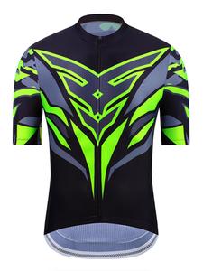 Men's All Over Print Zipper Half Sleeve Cycling Jersey, Breathable High Low Cycling Top, Cycling Clothing for Outdoor Cycling