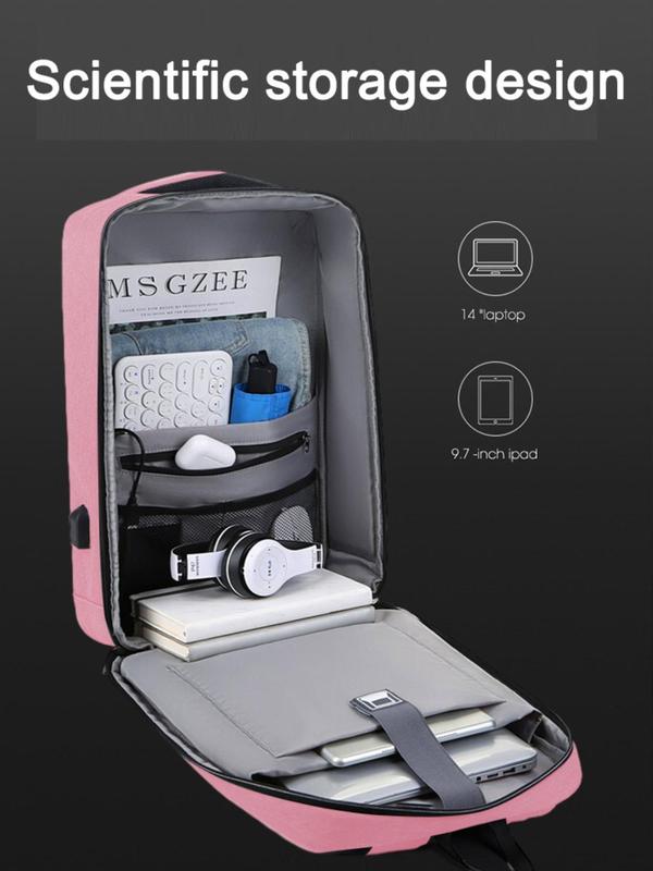 Unisex Business Large Capacity Laptop Backpack with Hard Shell Design, Plain Color Laptop Bag for Work & Travel, Anti-theft Backpack with Lock for Computer 8