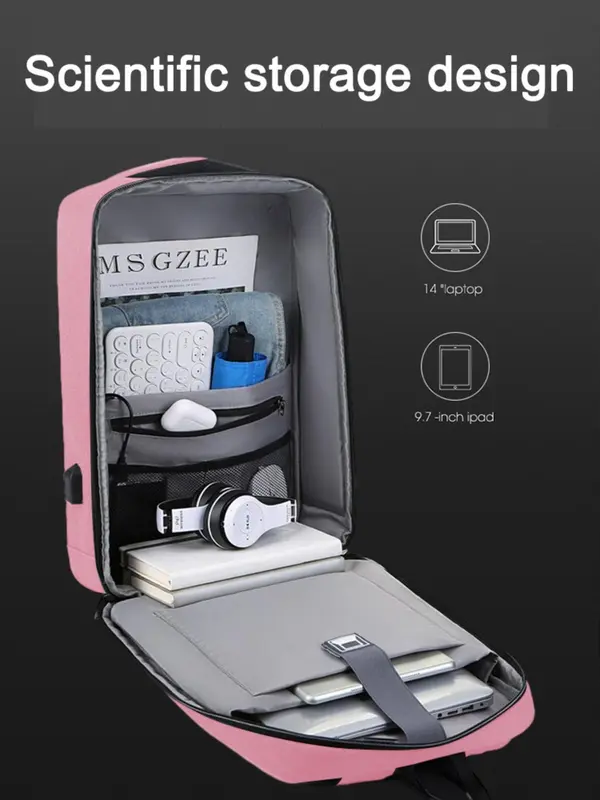 Unisex Business Large Capacity Laptop Backpack with Hard Shell Design, Plain Color Laptop Bag for Work & Travel, Anti-theft Backpack with Lock for Computer 8