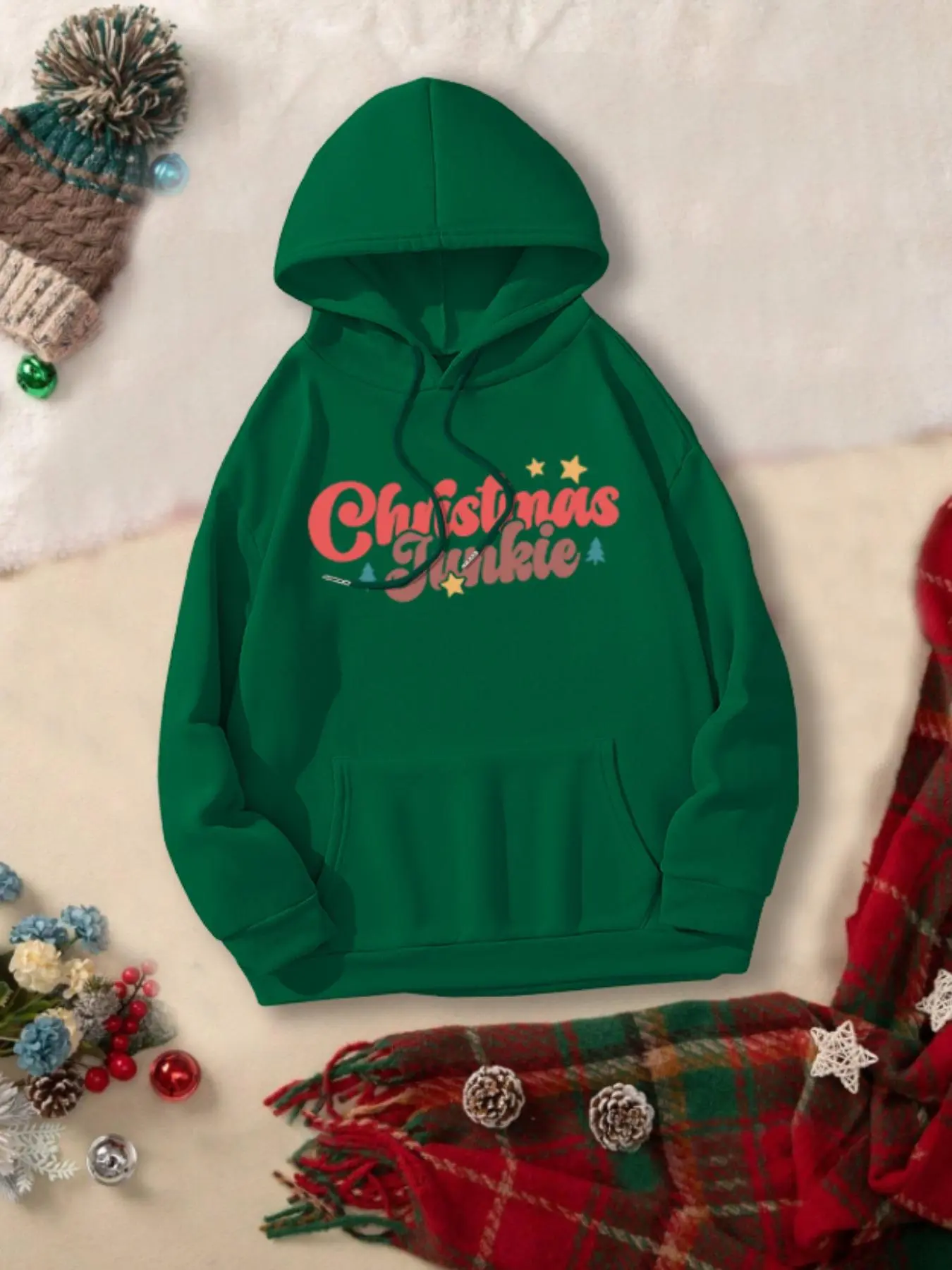 Women's Christmas Themed Letter Print Hoodie, Casual Long Sleeve Hooded Sweatshirt for Daily Wear, Ladies Clothes for All Seasons