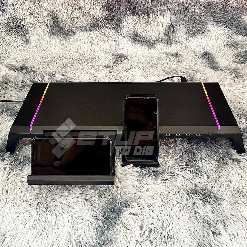 KỆ MÀN HÌNH; KỆ NÂNG MÀN HÌNH MÁY TÍNH ĐỂ BÀN CAO CẤP, TÍCH HỢP LED RGB, CỔNG USB, GIÁ ĐỠ ĐIỆN THOẠI, KHAY ĐỂ DỤNG CỤ