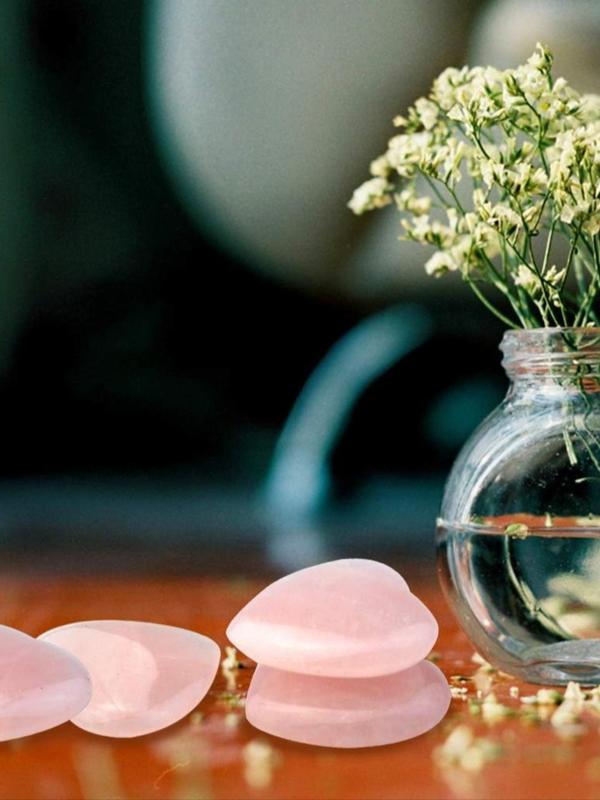 Natural Rose Quartz Heart Shaped Decoration, 15pcs/set Healing Love Crystal Stone, Home Decor, Gift for Friends & Family 3