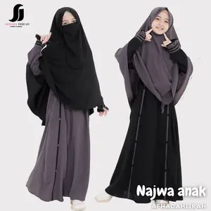 Afhadahijrah - Gamis anak perempuan set cadar NAJWA  abu hitam terbaru baju dan jilbab bergo syari free niqab basic muslim nyaman dress remaja  panjang  wanita putih cewek  tanggung lebaran lembut simple Khimar