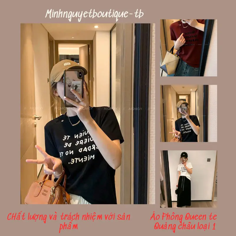 (hàng QCCC) Áo phông cotton 2 mặt phối chữ Nữ Cổ Tròn Women